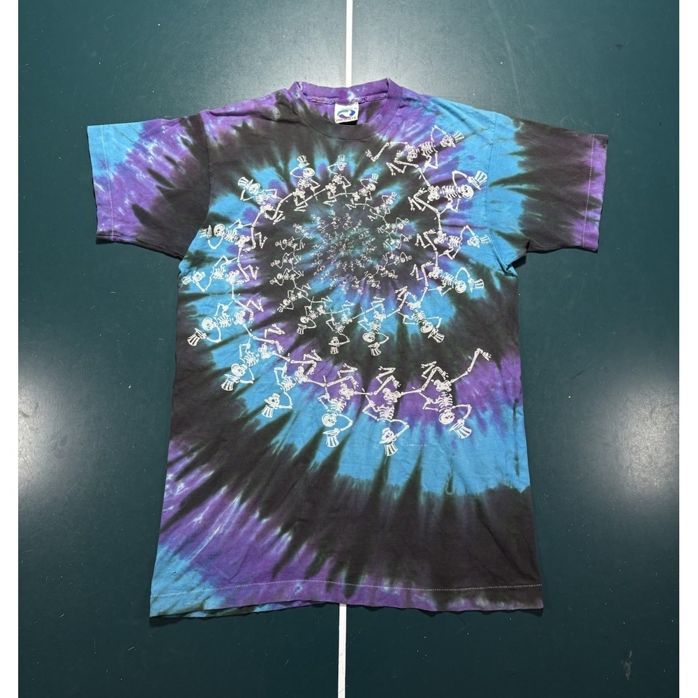 Vintage Grateful Dead Dancing Skeleton T Shirt Large Tie Dye 1990 Liquid Blue